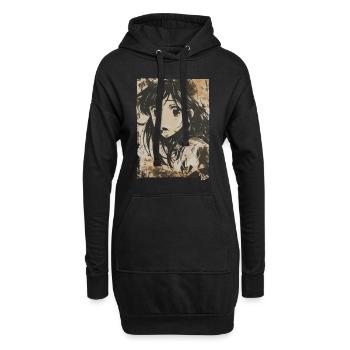 Japanisches Grunge-Cover Cartoon-Mädchen - Hoodie-Kleid - Schwarz - Vorne