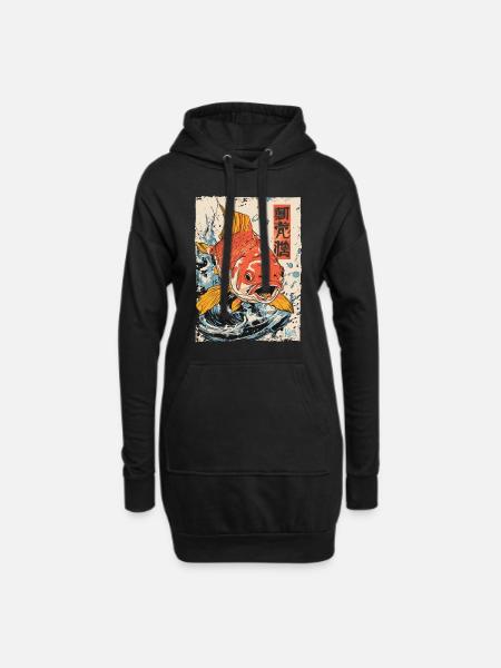 Japanischer Koi-Fisch - Hoodie-Kleid - Schwarz
