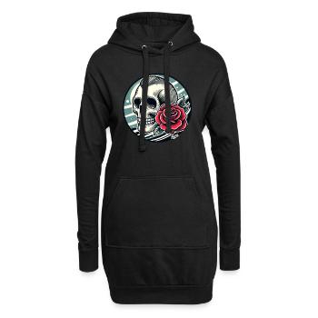 Crâne rétro et rose - Sweat-shirt à capuche long Femme - noir - Devant