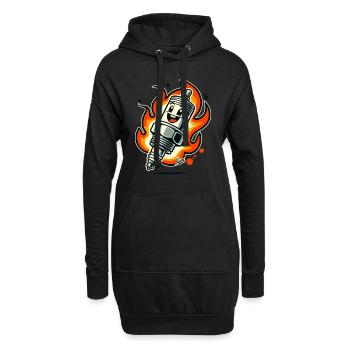 Fröhliche Zündkerze in Flammen - Hoodie-Kleid - Schwarz - Vorne