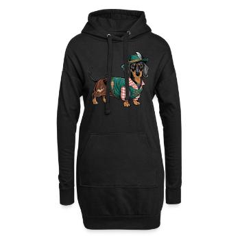 Teckel bavarois Chemise rouge blanche Costume traditionnel Bavière - Sweat-shirt à capuche long Femme - noir - Devant