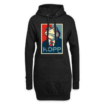 Frosch im Anzug mit Spruch Hopp Parodie - Hoodie-Kleid - Schwarz - Vorne
