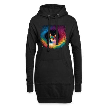 Akita Inu Hund Bunte Farben Regenbogen Kunst - Hoodie-Kleid - Schwarz - Vorne