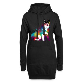 Akita Inu Hund Bunte Farben Regenbogen Kunst - Hoodie-Kleid - Schwarz - Vorne
