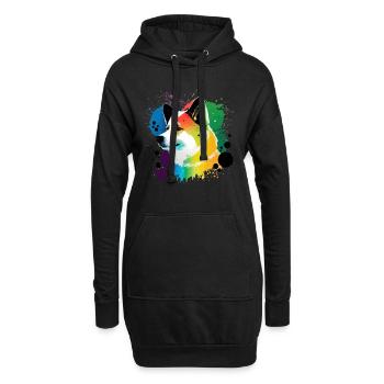 Akita Inu Hund Bunte Farben Regenbogen Kunst - Hoodie-Kleid - Schwarz - Vorne