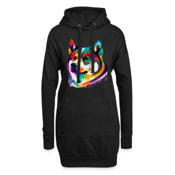 Akita Inu Hund Bunte Farben Regenbogen Kunst - Hoodie-Kleid - Schwarz - Vorne