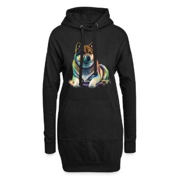 Akita Inu Hund Bunte Farben Regenbogen Kunst - Hoodie-Kleid - Schwarz - Vorne