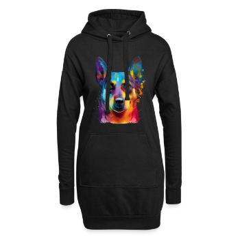 Lächelnder Australischer Rinderhund Blumen - Hoodie-Kleid - Schwarz - Vorne