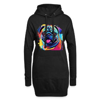 Pop Art Colorful Pug Dog Breed Pet - graphique - Sweat-shirt à capuche long Femme - noir - Devant