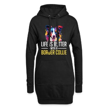 Border Collie Dog - Life is better with a - Hoodie-Kleid - Schwarz - Vorne