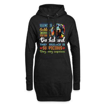 Dachshund wiener sausage dog Silence is Golden - Hoodie-Kleid - Schwarz - Vorne