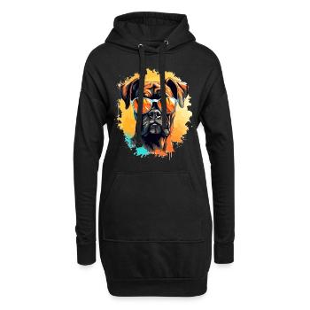 Boxer chien de race animal de compagnie avec lunettes de soleil - Sweat-shirt à capuche long Femme - noir - Devant