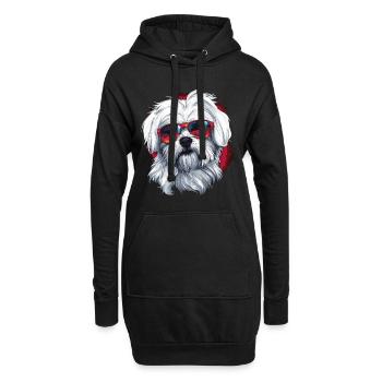 Maltese Dog Breed Pet with Sunglasses - Hoodie-Kleid - Schwarz - Vorne