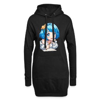 Anime and Sketching Anime Girl Sketching Otaku - Hoodie Dress - black - Front