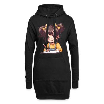 Anime Girl Sketching Art Anime Kawaii Otaku - Hoodie-Kleid - Schwarz - Vorne