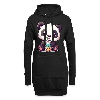 Kawaii Panda Buvant du thé à bulles Boba Graphique mignon - Sweat-shirt à capuche long Femme - noir - Devant
