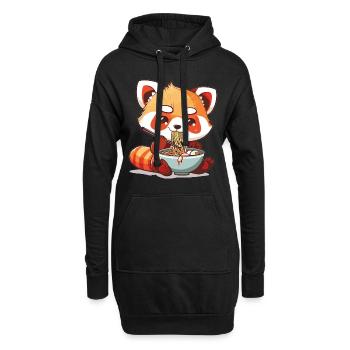 Panda roux kawaii mangeant de la soupe de nouilles Ramen Anime - Sweat-shirt à capuche long Femme - noir - Devant