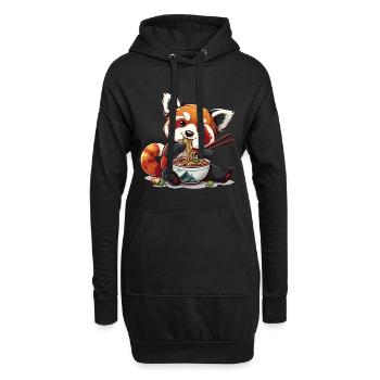 Panda roux kawaii mangeant de la soupe de nouilles Ramen Anime - Sweat-shirt à capuche long Femme - noir - Devant