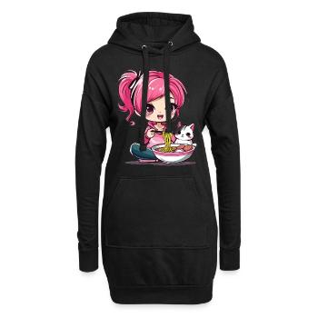 Ramen Cat Lover Cute Anime Girl Eating Ramen Otaku - Hoodie-Kleid - Schwarz - Vorne
