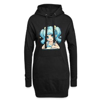 Anime and Sketching Anime Girl Sketching Otaku - Hoodie Dress - black - Front
