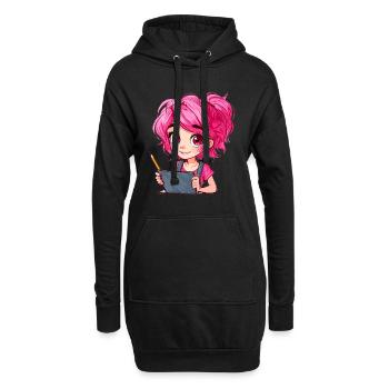Anime and Sketching Anime Girl Sketching Otaku - Hoodie Dress - black - Front