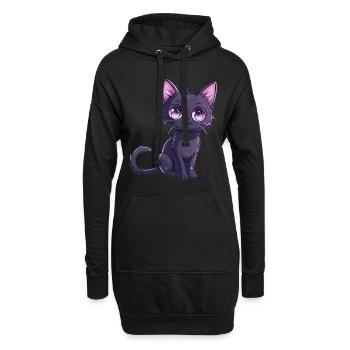 Goth Pastel mignon effrayant kawaii chat noir Vaporwave - Sweat-shirt à capuche long Femme - noir - Devant