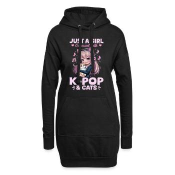 Anime K Pop & Cats Kawaii - Hoodie-Kleid - Schwarz - Vorne