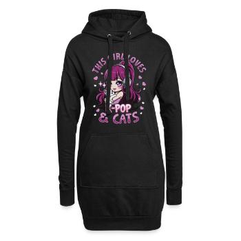 Anime K Pop & Cats Kawaii - Hoodie-Kleid - Schwarz - Vorne