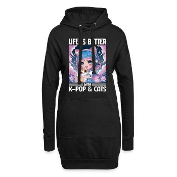 Anime K Pop & Cats Kawaii - Hoodie-Kleid - Schwarz - Vorne