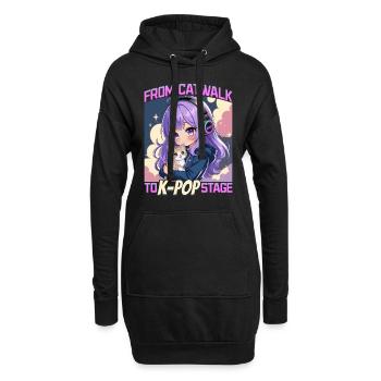 Anime K Pop & Cats Kawaii - Hoodie-Kleid - Schwarz - Vorne