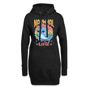 Narwhal Chibi Kawaii - Hoodie-Kleid - Schwarz - Vorne