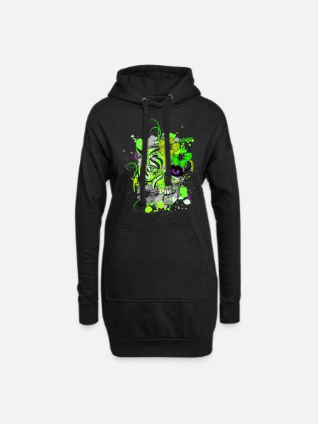 Tiger Skull Neon Farben Psy Goa Trance Techno - Hoodie-Kleid - Schwarz