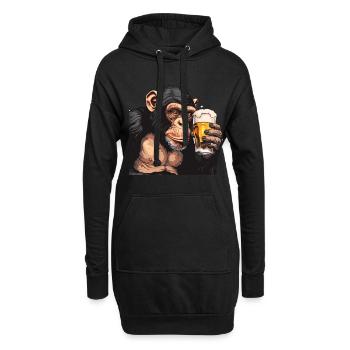 Cute Chimpanzee Drinking Beer 2 - Hoodie-Kleid - Schwarz - Vorne