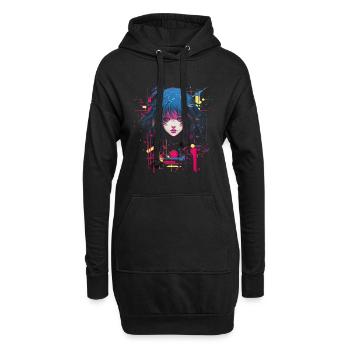 Goth Anime Mädchen Glitch Art Grunge - Hoodie-Kleid - Schwarz - Vorne