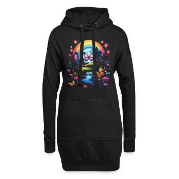 Niedliche Kawaii Regenbogen Schmetterlinge Traum - Hoodie-Kleid - Schwarz - Vorne
