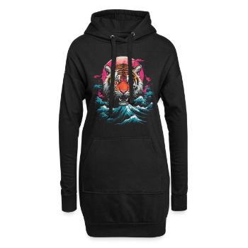 Clair De Lune, Tigre, Chinois, Japonais, Chine - Sweat-shirt à capuche long Femme - noir - Devant