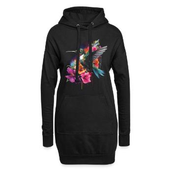 Colibri oiseau Floral oeuvre - Sweat-shirt à capuche long Femme - noir - Devant