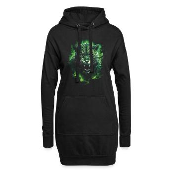 Fantaisie, Jungle Verte, Chat Sauvage, Forêt Tropicale - Sweat-shirt à capuche long Femme - noir - Devant