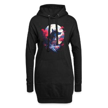 Japanisch Wolf Wölfe Manga Tokyo Kirschblüten - Hoodie-Kleid - Schwarz - Vorne