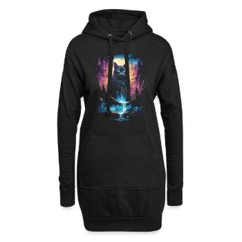 Oeuvre d’art Chat, Chaton, Fantaisie, Conte de fées - Sweat-shirt à capuche long Femme - noir - Devant