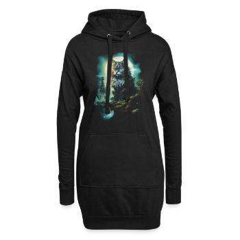 Oeuvre d’art Chat, Chaton, Fantaisie, Conte de fées - Sweat-shirt à capuche long Femme - noir - Devant