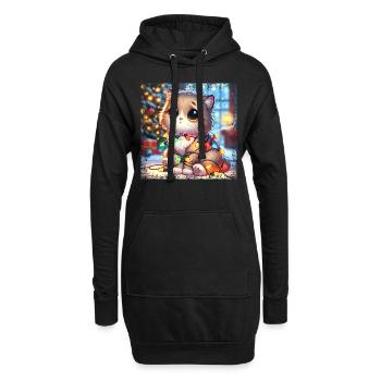 Süße Weihnachtskatze - Lichterketten-Chaos im - Hoodie-Kleid - Schwarz - Vorne