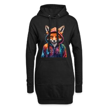 Fuchs Hoodie Bunt Lustig Tier Design Print - Hoodie-Kleid - Schwarz - Vorne