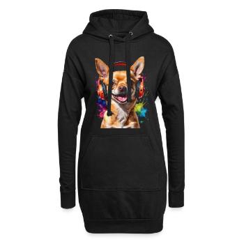 Chihuahua Kopfhörer Hund Lustig Tier Design Print - Hoodie-Kleid - Schwarz - Vorne