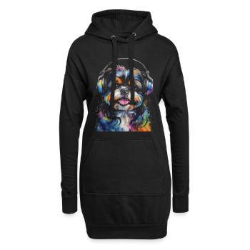 Shih Tzu Casque Chien Drôle Animal Design Imprimer - Sweat-shirt à capuche long Femme - noir - Devant