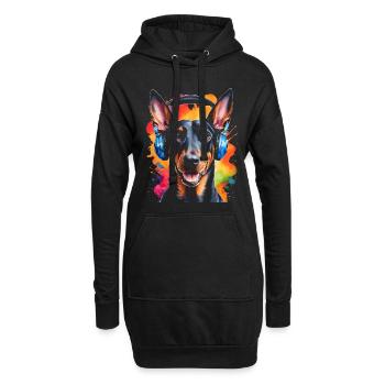 Doberman Casque Chien Drôle Animal Design Imprimer - Sweat-shirt à capuche long Femme - noir - Devant