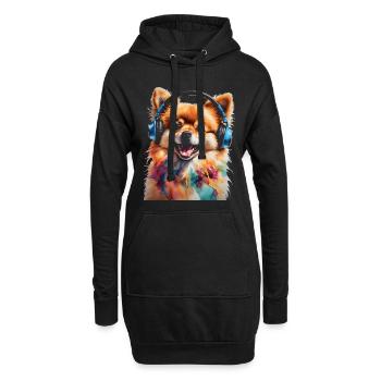 Casque de Poméranie Chien Imprimé - Sweat-shirt à capuche long Femme - noir - Devant