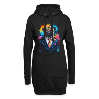Mops Anzug Hund Bunt Lustig Tier Design Print - Hoodie-Kleid - Schwarz - Vorne