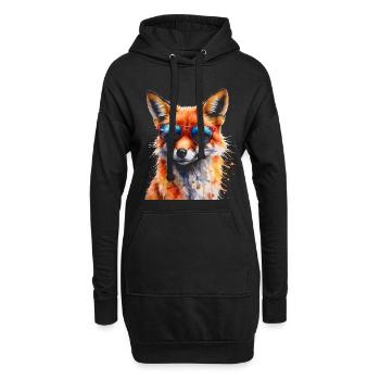 Fuchs Sonnenbrille Bunt Tier Design Print - Hoodie-Kleid - Schwarz - Vorne