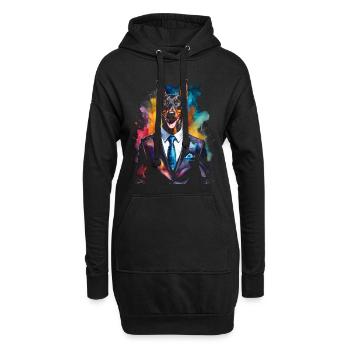 Dobermann Anzug Hund Bunt Lustig Tier Design Print - Hoodie-Kleid - Schwarz - Vorne